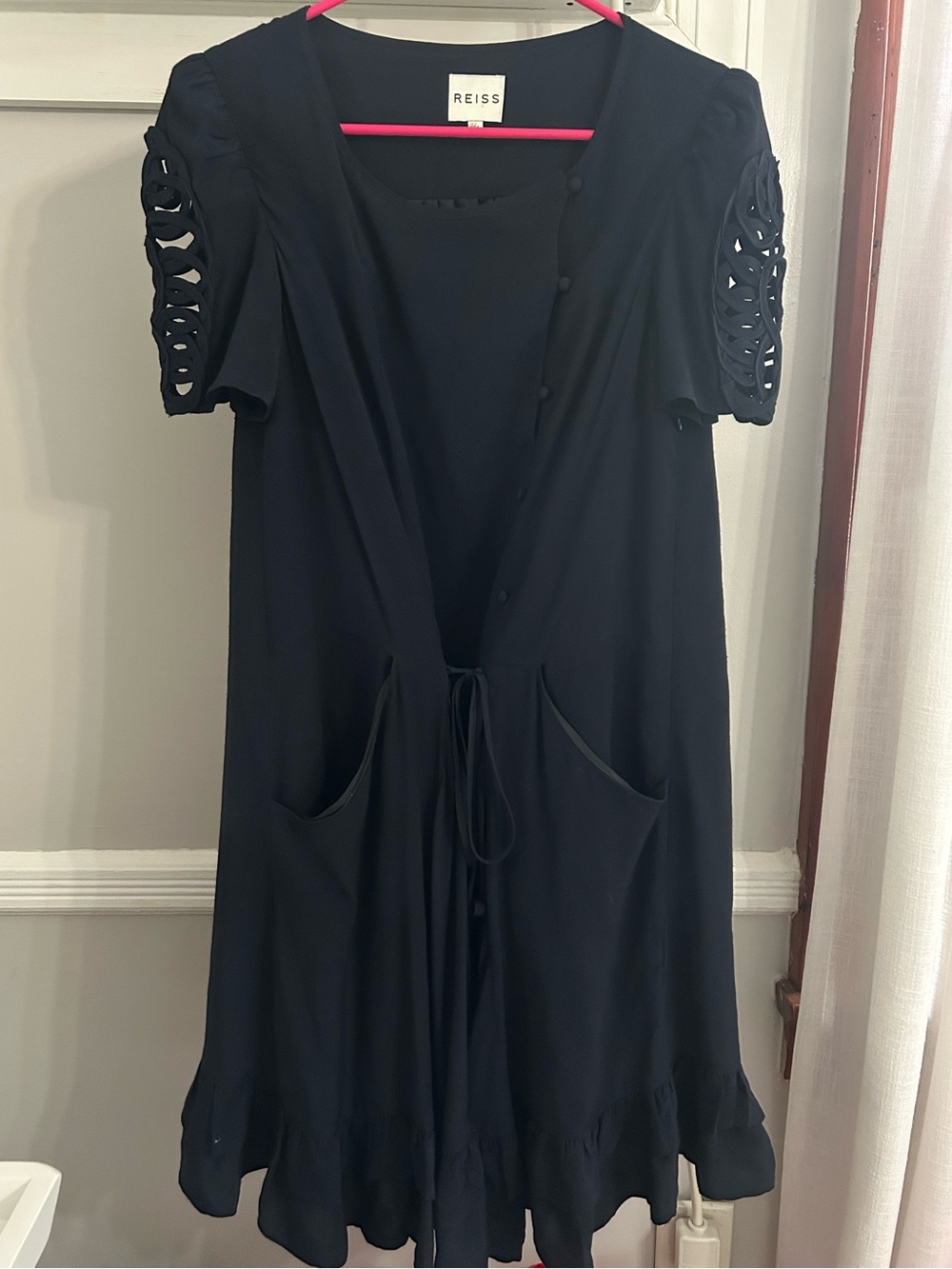 Reiss navy Button-Front Short Sleeve Dress